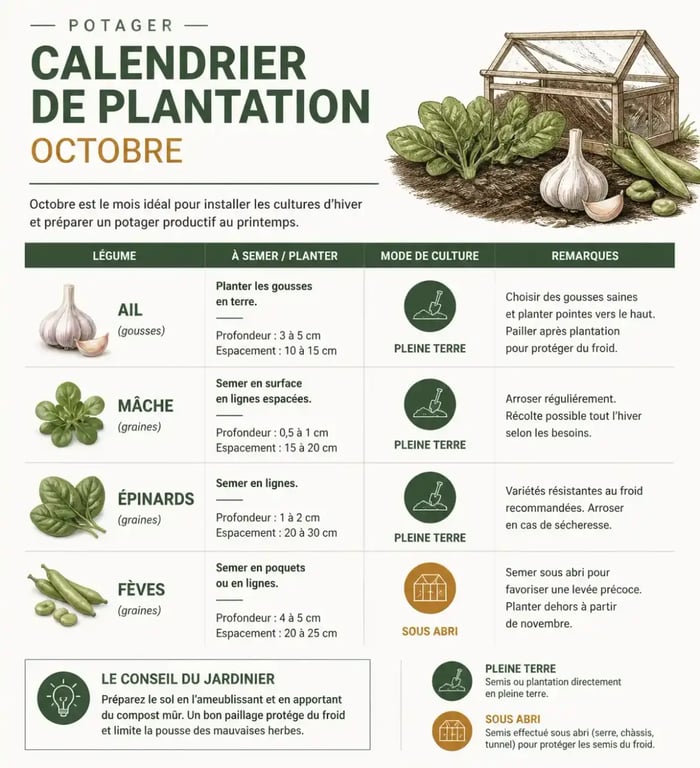 Calendrier de plantation au potager en octobre : légumes à semer et planter