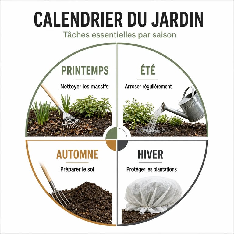 Calendrier annuel pour entretenir son jardin au fil des saisons : résumé des tâches de jardinage par saison