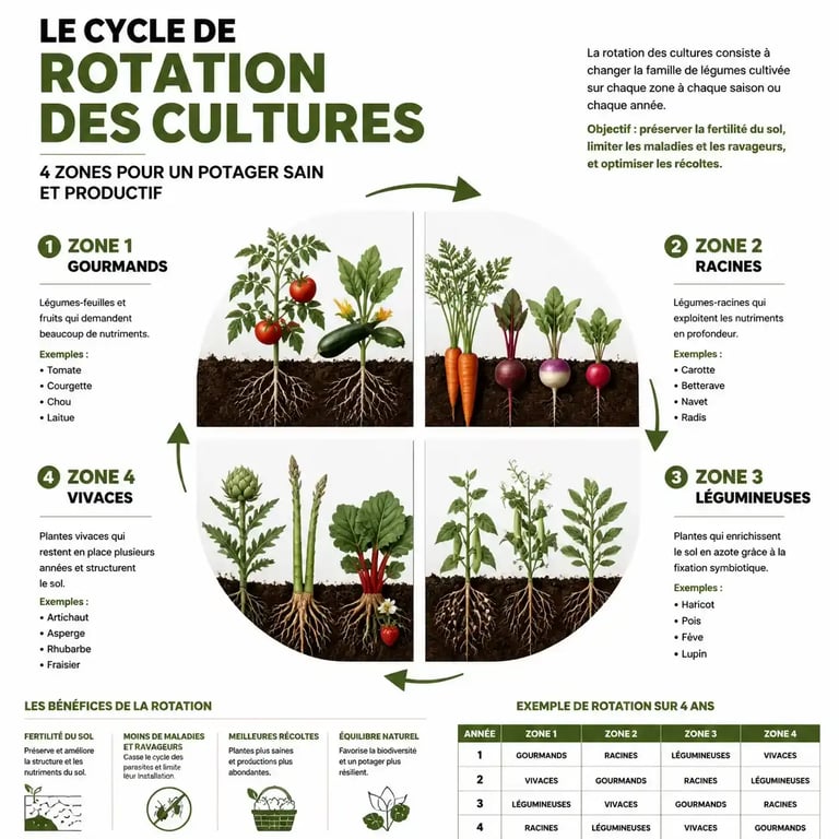 Infographie sur la rotation des cultures pour organiser son potager efficacement